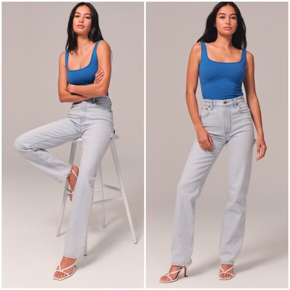 Abercrombie & Fitch 90s Straight Ultra High Rise Carpenter Jean Light Wash 26R - Picture 2 of 14